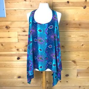 Fun Flowy Soft Silky Racerback assymetric paisley tank top Large summer beach